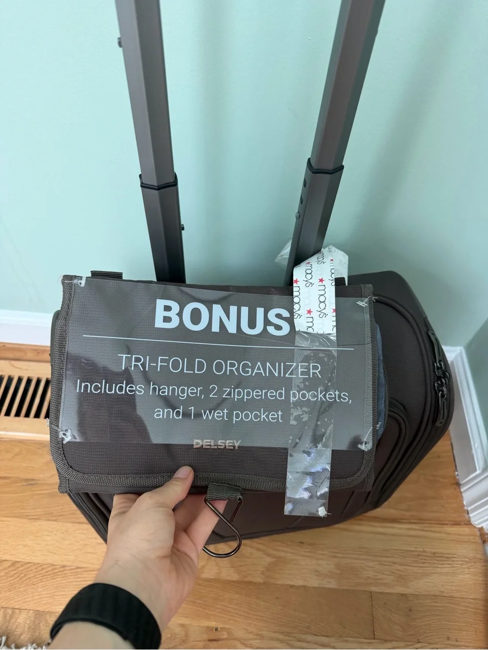 Brown Rolling Carry-On under seat luggage